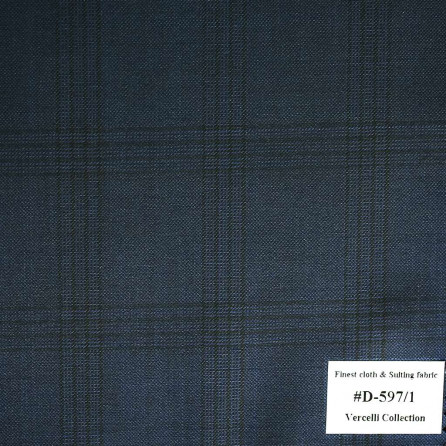 D-597/1 Vercelli V9 - Vải Suit 95% Wool - Xanh Dương Caro